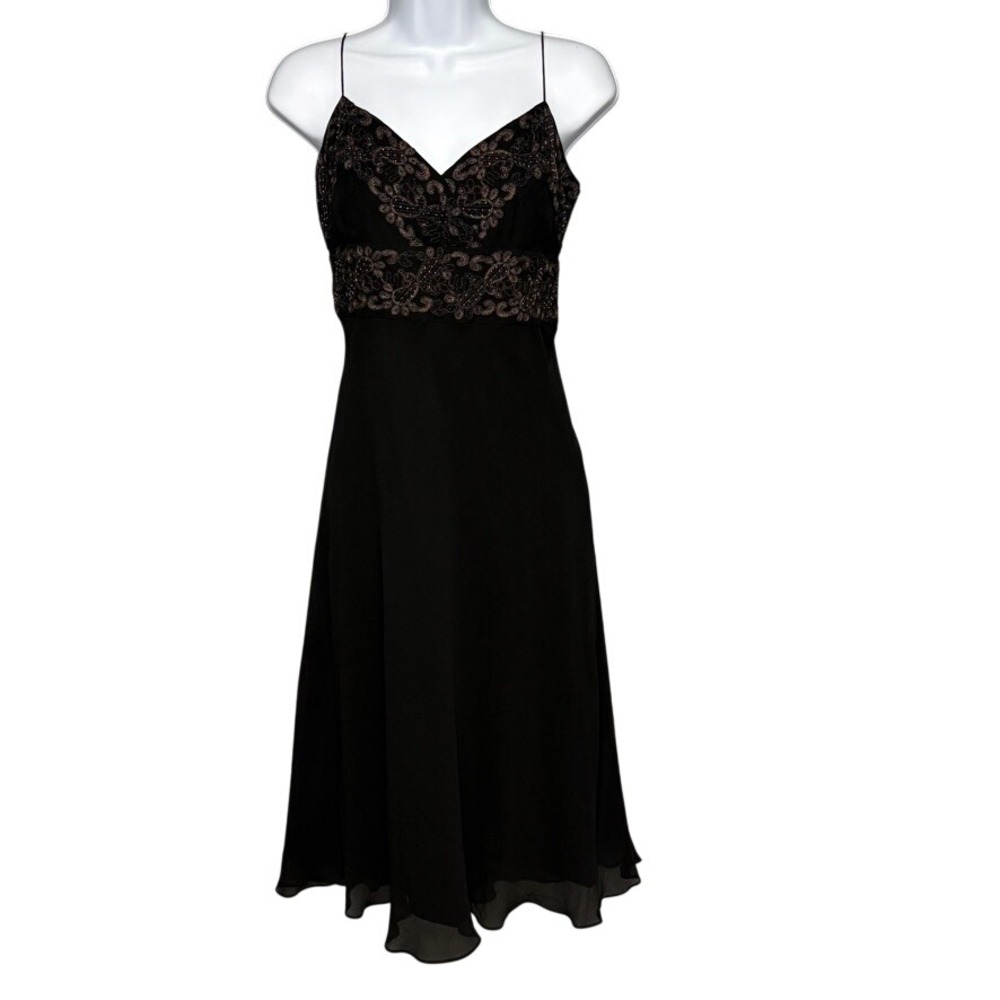 VTG Jones New York LBD Black 100% Silk 90s Y2K Beaded Babydoll Midi Dress Sz‎ 14